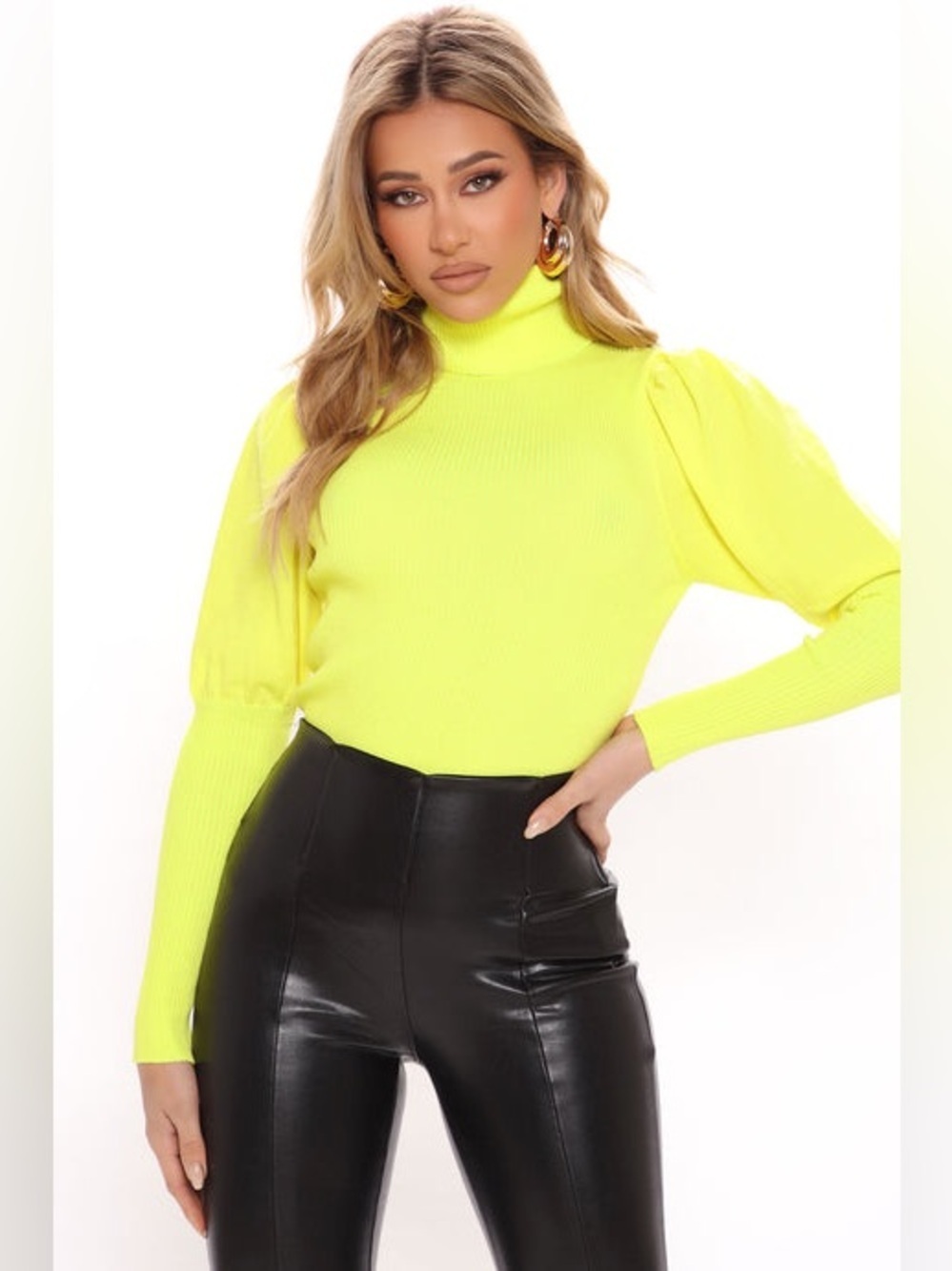 FASHION NOVA | Adored By You Turtleneck Sweater - Neon Yellow